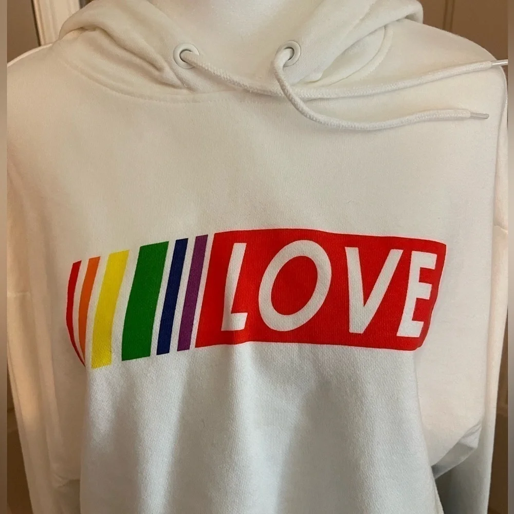 H&M Divided Rainbow Love Cropped Fleece Hoodie NWOT - Picture 5 of 8